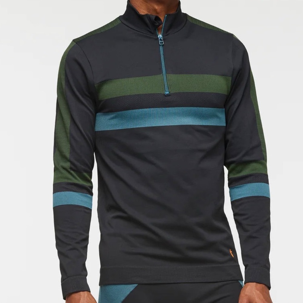 NWT Cotopaxi Men's Debajo Seamless Baselayer quarter zip black green stripes